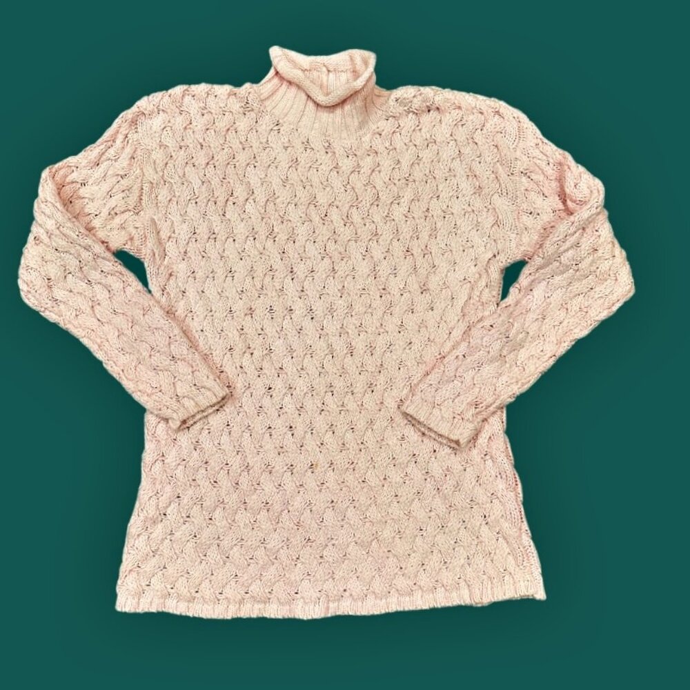 Vintage 90s Erik Stewart Womens Chunky Sweater Sz 2 (XL) Pink Cotton Oversized